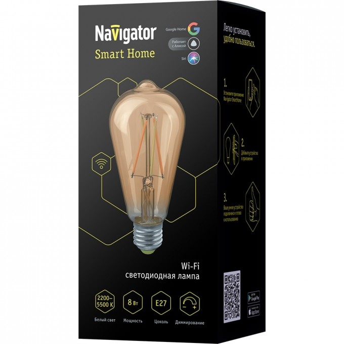 Умная лампа NAVIGATOR WIFI FILAMENT -WWW-E27-GD-WIFI NLL-F-ST64-8-230