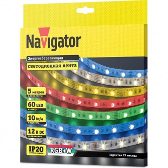 Лента NAVIGATOR серии NLS-5050RGBW60-10-IP20-12V большее количество оттенков, а также чистый белый свет