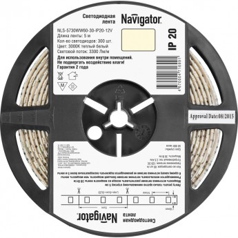 Светодиодная лента NAVIGATOR серии NLS-5730WW60-30-IP20-12V R5