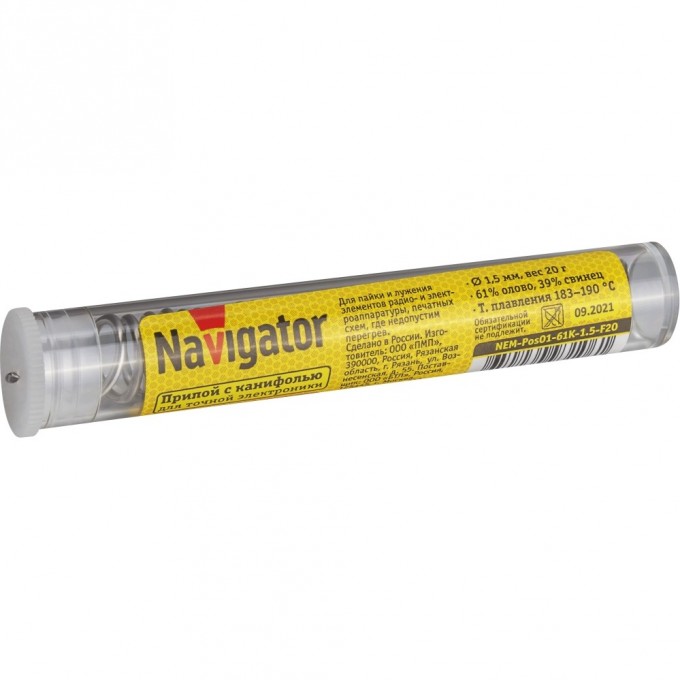 Припой с канифолью NAVIGATOR (POS-61, KOLBA, 1.5 MM, 20 GR) NEM-Pos01-61K-1.5-F20