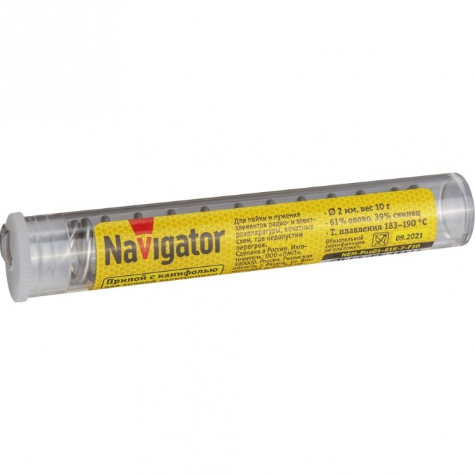 Припой с канифолью NAVIGATOR (POS-61, KOLBA, 2 MM, 10 GR) NEM-Pos01-61K-2-F10