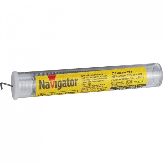 Припой с канифолью NAVIGATOR (POS-63, KOLBA, 1 MM, 10 GR) NEM-Pos01-63K-1-F10