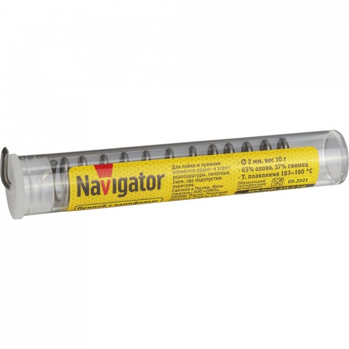 Припой с канифолью NAVIGATOR (POS-63, KOLBA, 2 MM, 10 GR) NEM-Pos01-63K-2-F10